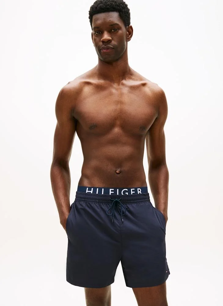 Premium Mid-Length Swim Shorts with Double Waistband Detail for Men (Solid, M) bdhm1