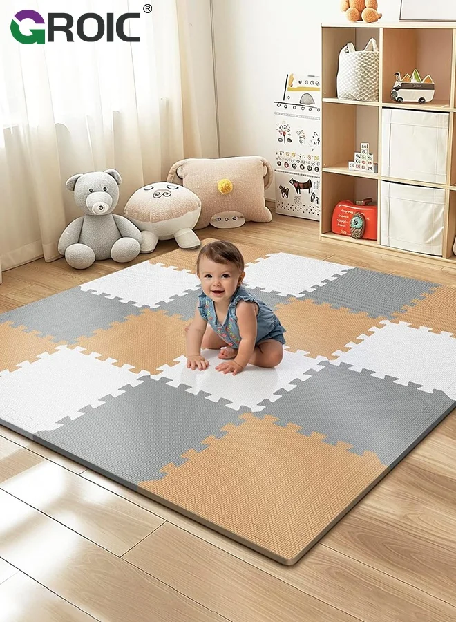 GROIC Interlocking Foam Floor Tiles Premium EVA Puzzle Play Mat for Kids and Home (12 Pieces, 30x30cm) e4oz4