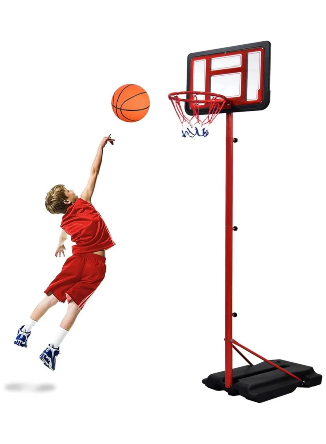 Sky Land Basketball Hoop and Stand Set (Adjustable Height 145-250 cm, Red) for Kids Indoor and Outdoor Sport Activity caky5