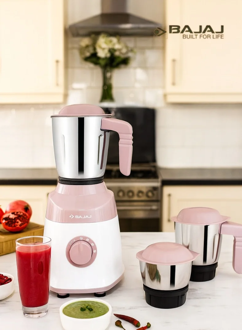 Premium Multi-Purpose Kitchen Mixer and Grinder Set with 3 Stainless Steel Jars (500W, White and Pink) 49tio