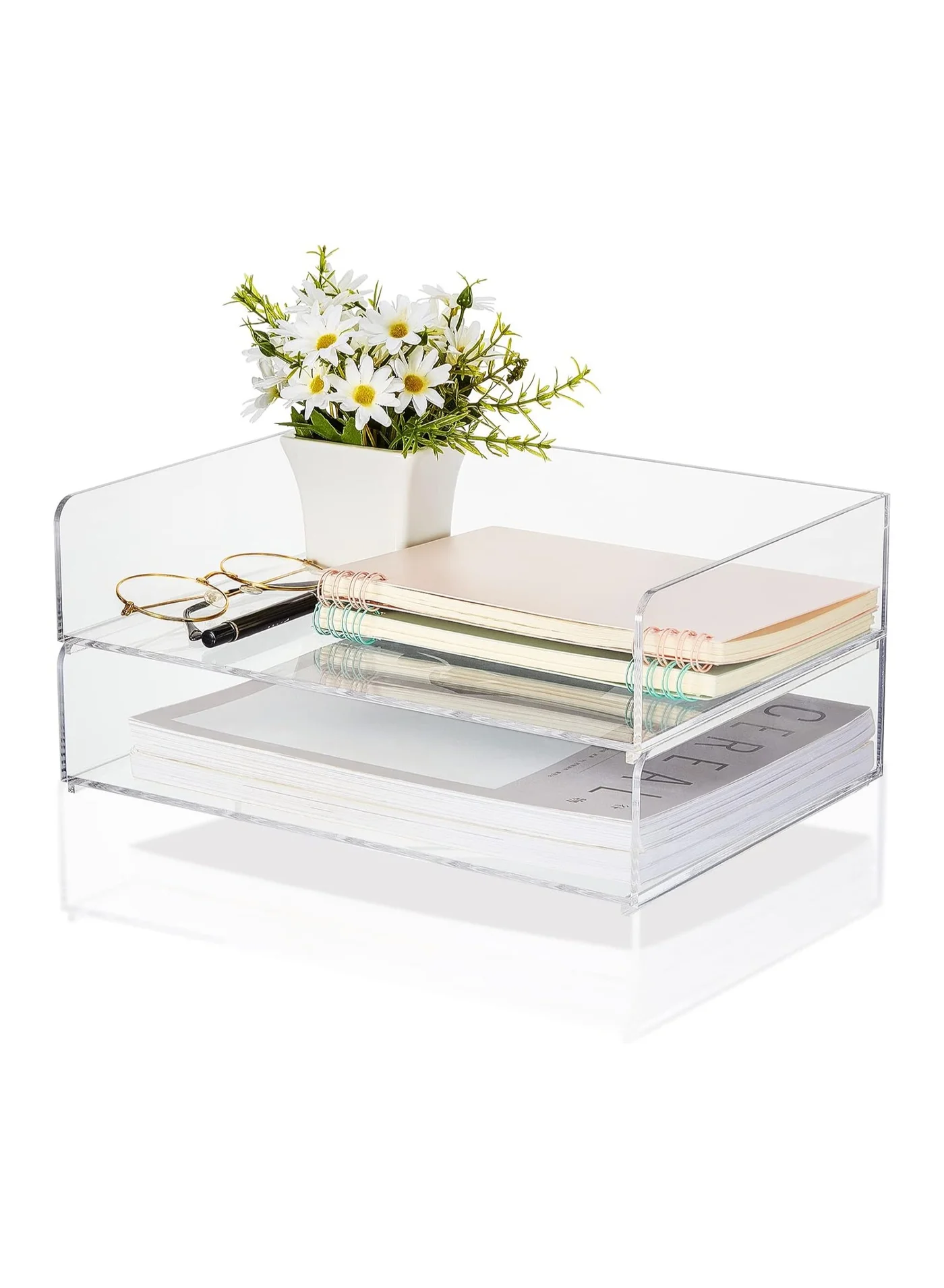 TPGP Acrylic Desk Organizer Tiered Paper File Tray Premium Office Storage Solution (Clear, 34 x 25 x 15 cm) 8b783