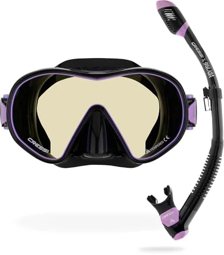 Premium Snorkeling Mask and Dry Snorkel Set with UV-Protected Lenses (Black/Lilac, One Size) ve9h7