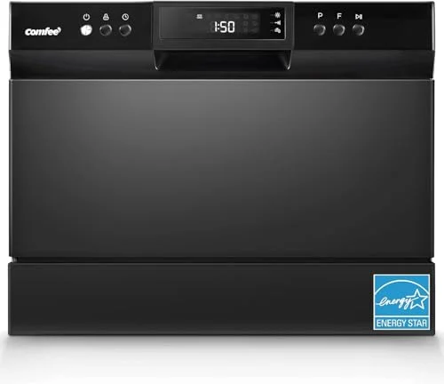 Comfee Countertop Dishwasher Portable Compact Dish Washer with 6 Place Settings and 8 Washing Programs (Black) pjdfj