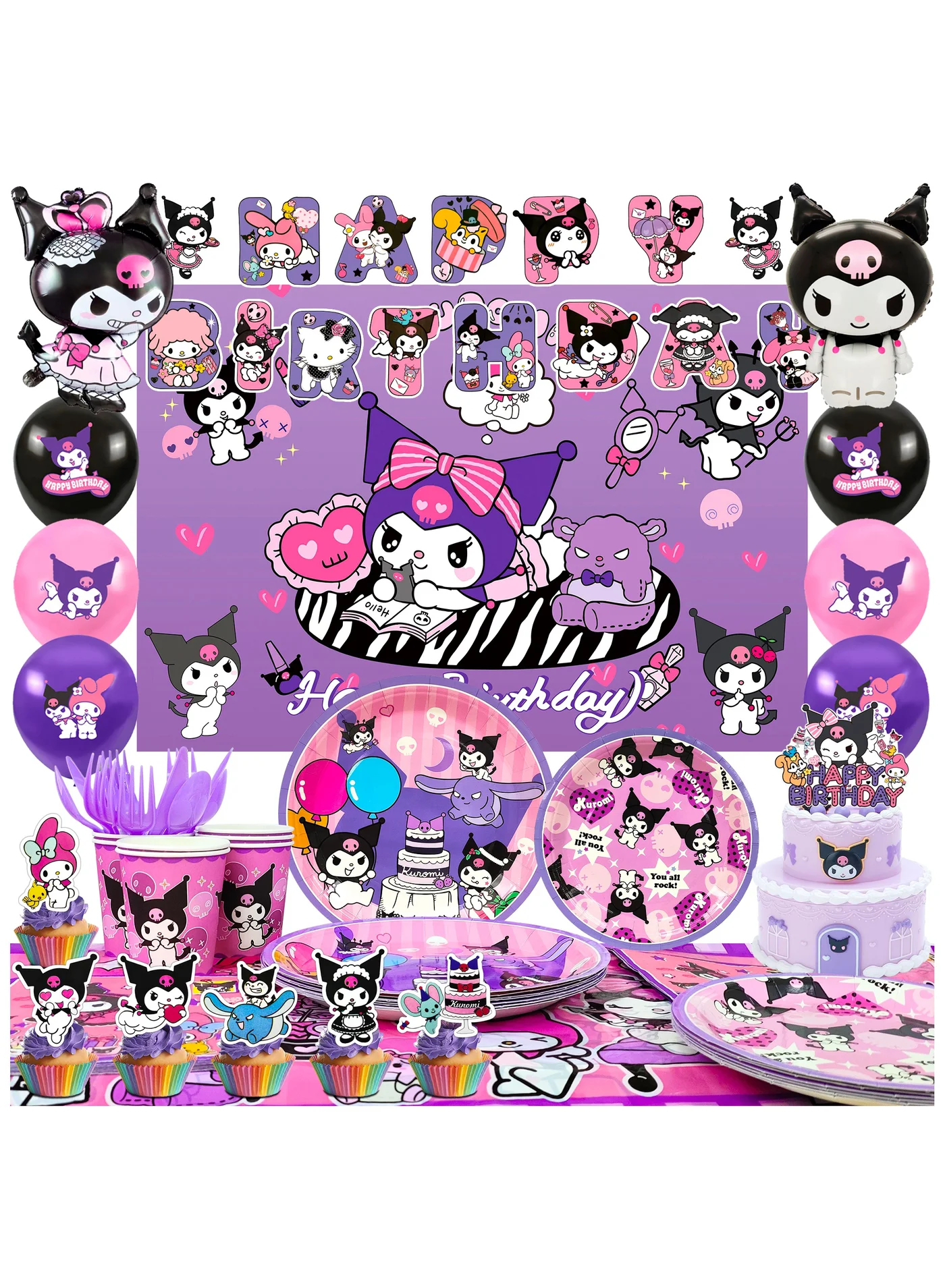 FRUITFUL PARTY Cartoon Character Birthday Decoration Set for 10 Guests (114-Piece Party Supplies Kit) 9dspu