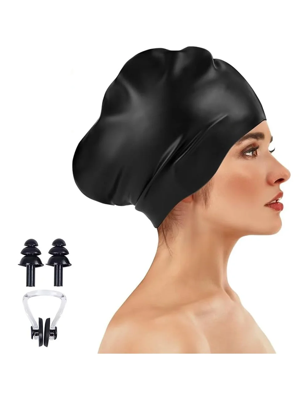 Premium Extra Large Silicone Swim Cap for Braids Dreads and Long Hair (Black, One Size) j0jm7
