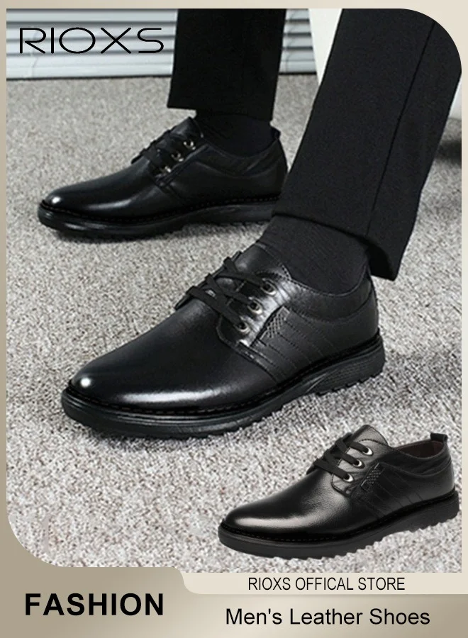RIOXS Men's Business Leather Oxford Shoes, Classic Lace-up Formal Footwear, Non-Slip Lightweight Work Shoes for Daily Wear (Black, 42 EU) vr99w