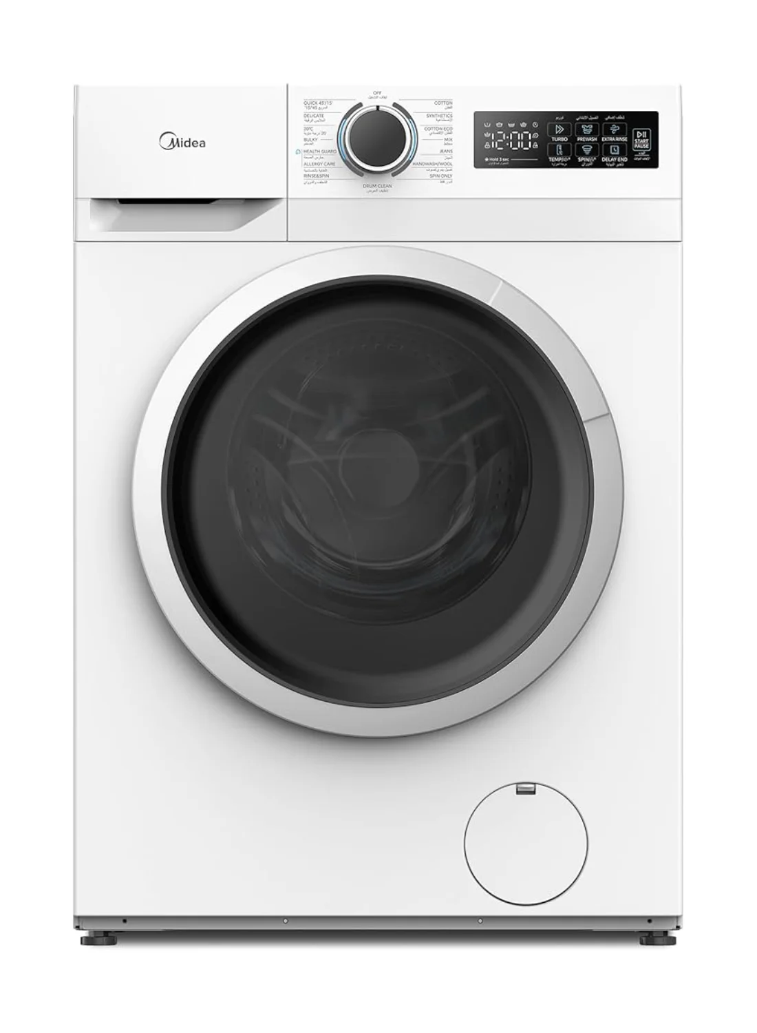 Midea 8kg Front Load Washing Machine with BLDC Inverter Motor, 1400 RPM, 15 Programs, Fully Automatic Washer with Lunar Dial (White, 8 kg) iwq7l