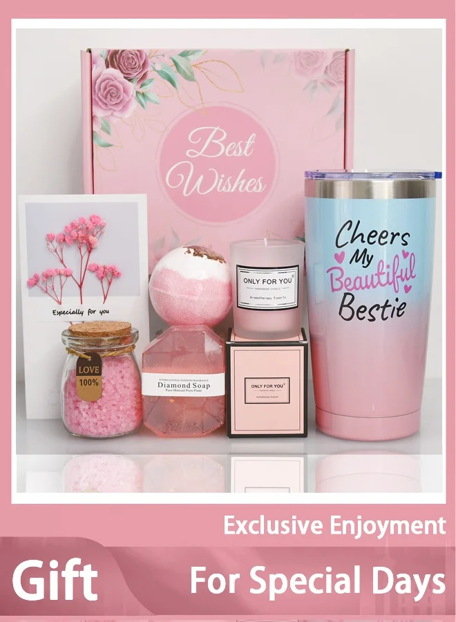 Arabest Relaxing Spa Gift Set for Women with Lavender Bath Essentials and 590 mL Insulated Tumbler (Purple, 1 Set) ukz87