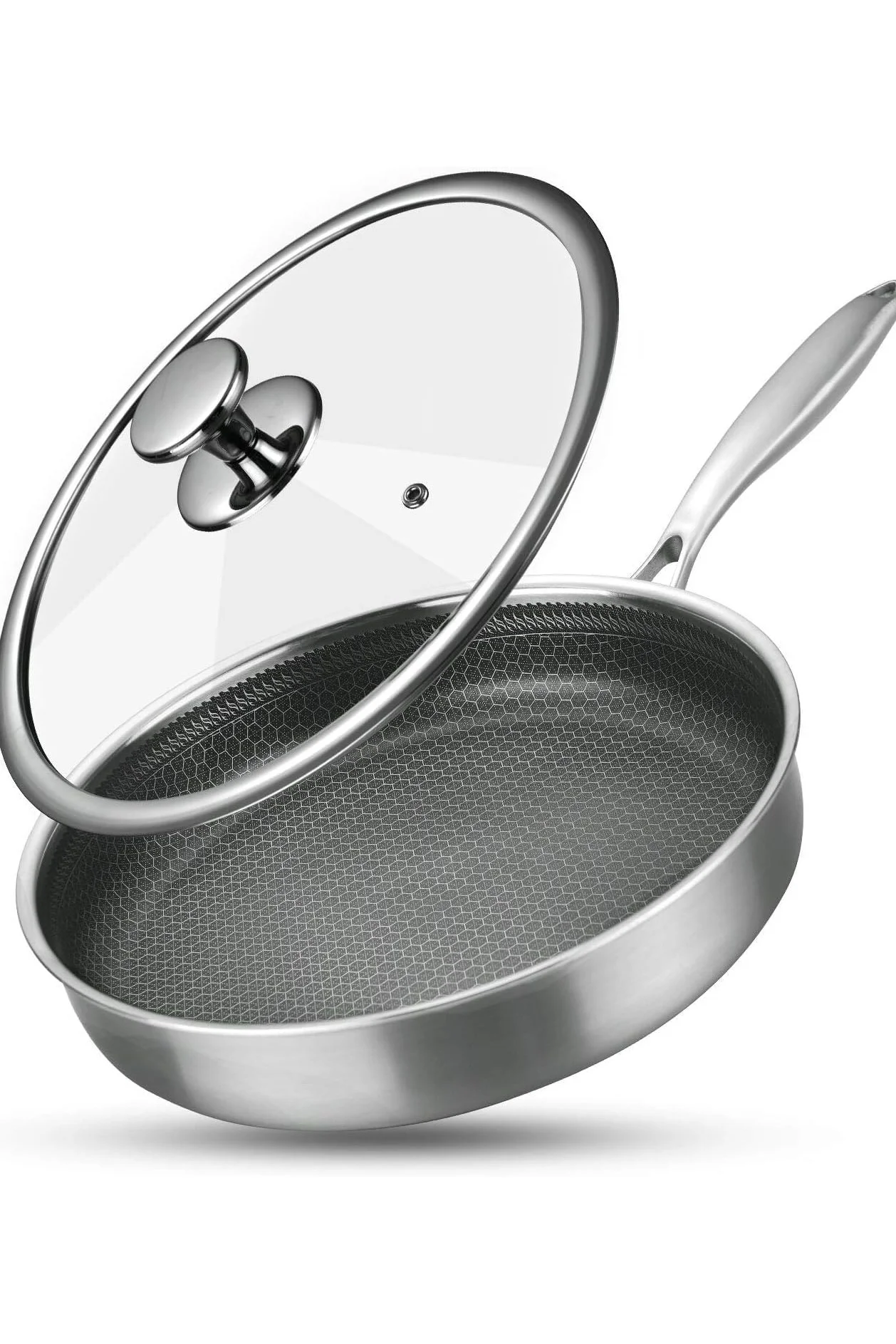 SYXUMLKLS Stainless Steel Frying Pan with Lid 28cm Hybrid Nonstick Wok Skillet for Induction and Gas Stoves fufym