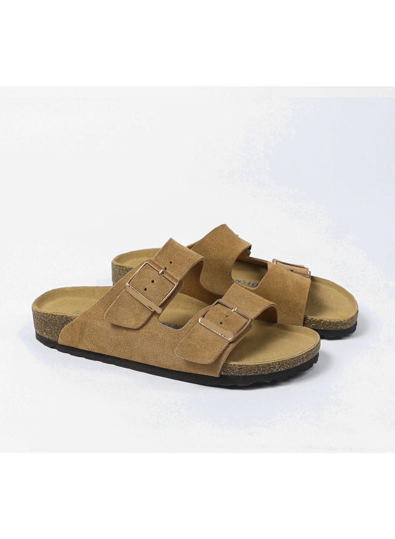 Premium Unisex Two-Strap Cork Footbed Sandals Adjustable Buckle Slip-On Footwear for Men and Women (Brown, 42 EU) k7mfz
