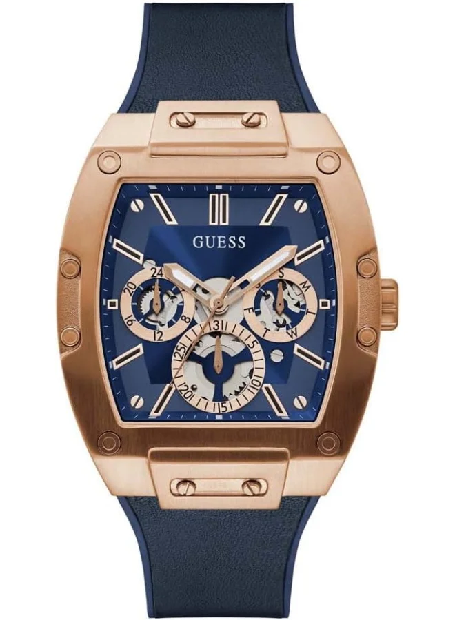 Premium Crystal Accented Analog Watch with Silicone Band (Blue and Rose Gold Tone, 43x51mm) q5ghf
