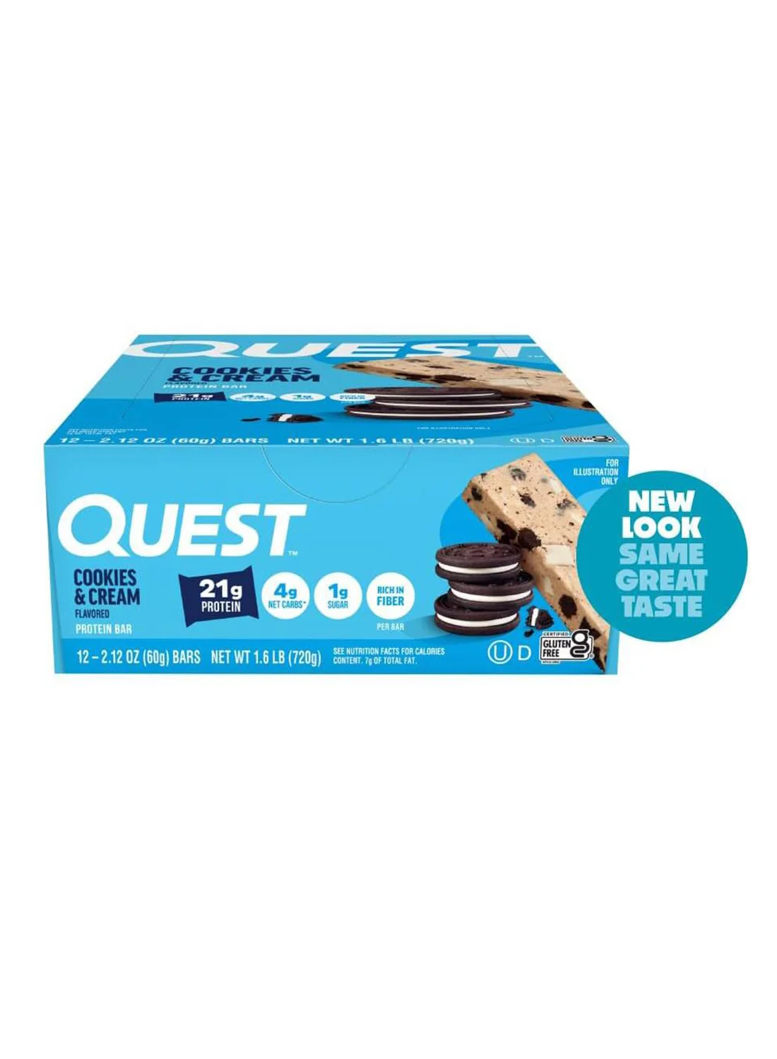 Premium Protein Bar Cookies and Cream Flavor (12 Pack, 720g) High Protein Snack for Active Lifestyles az6vv