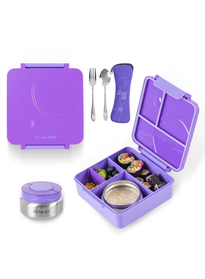 Eazy Kids Jumbo Lunch Box Set with Bowl Spoon and Fork (Purple, 4 Compartments) pw2n9