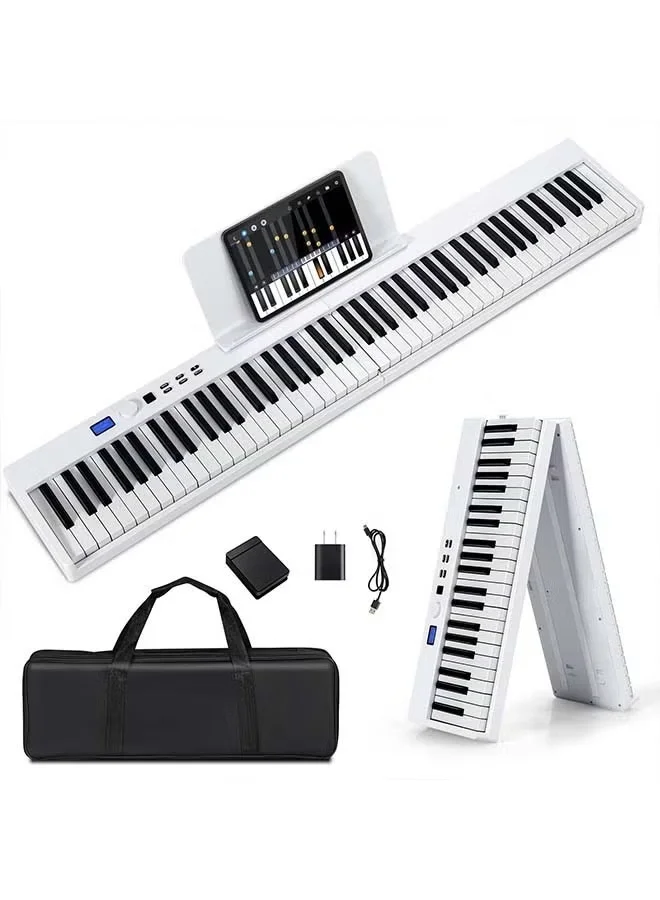 KONIX 88-Key Foldable Digital Piano Keyboard, Full Size Semi-Weighted Portable Electric Piano with MIDI and Sustain Pedal (White) w9kuh