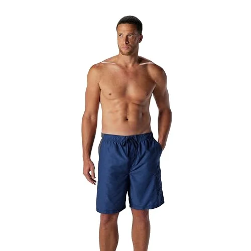Premium Men's Knee-Length Swim Trunks Quick-Dry Sport Volley Shorts (Dark Heather Blue, Large) q6nfr