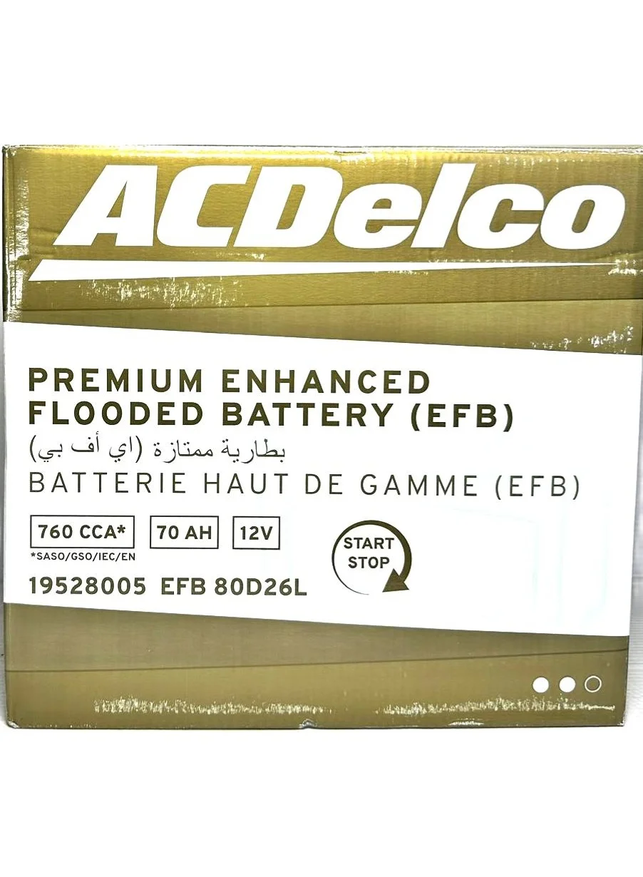Ac Delco EFB Car Battery (12V, 70AH, 760CCA, 80D26L, NX110-5L) Premium Automotive Power Solution uah4n