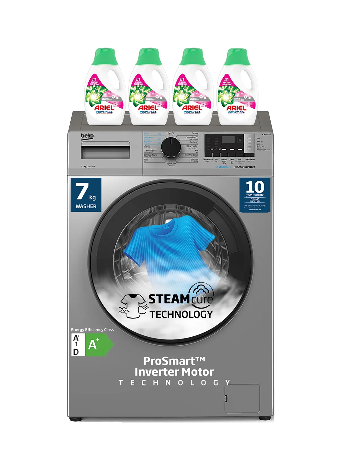 Beko 7 kg Front Load Washing Machine with Inverter Motor and Steam Function (Silver, 7 kg) po5jb