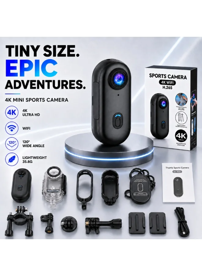 TNM 4K Action Camera with WiFi, Wide Angle Sports Video Recorder, Waterproof Wearable Body Cam for Cycling and Hiking (1 Unit) mpmn1