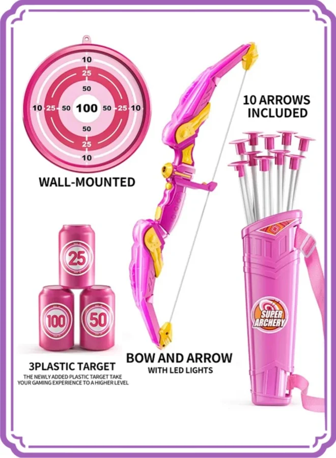 TEMI Kids Archery Bow and Arrow Set with LED Light Up Function, 10 Suction Cup Arrows, Target and Quiver (Outdoor and Indoor Toy Set) irprt