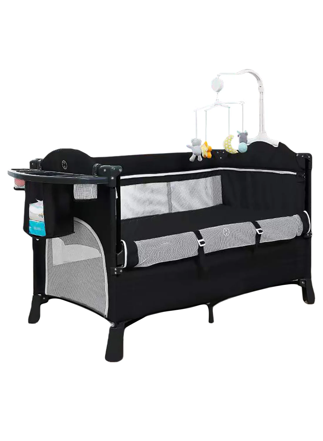 TEKNUM 4-in-1 Baby Bedside Bassinet and Playpen with Rocker (Black) bie25