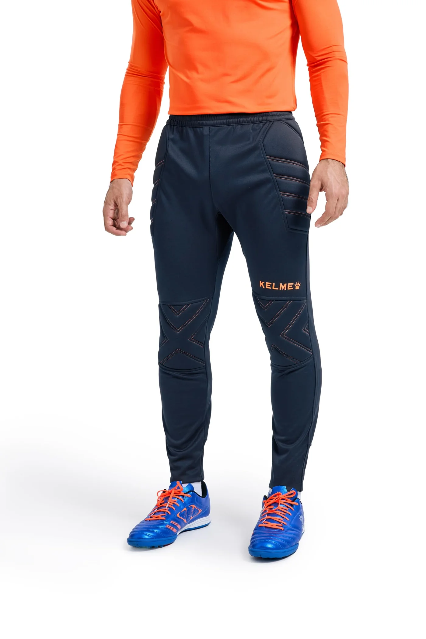 Professional Goalkeeper Padded Leggings Protective Soccer Trousers for Men (Blue/Orange, X-Large) sgsu8