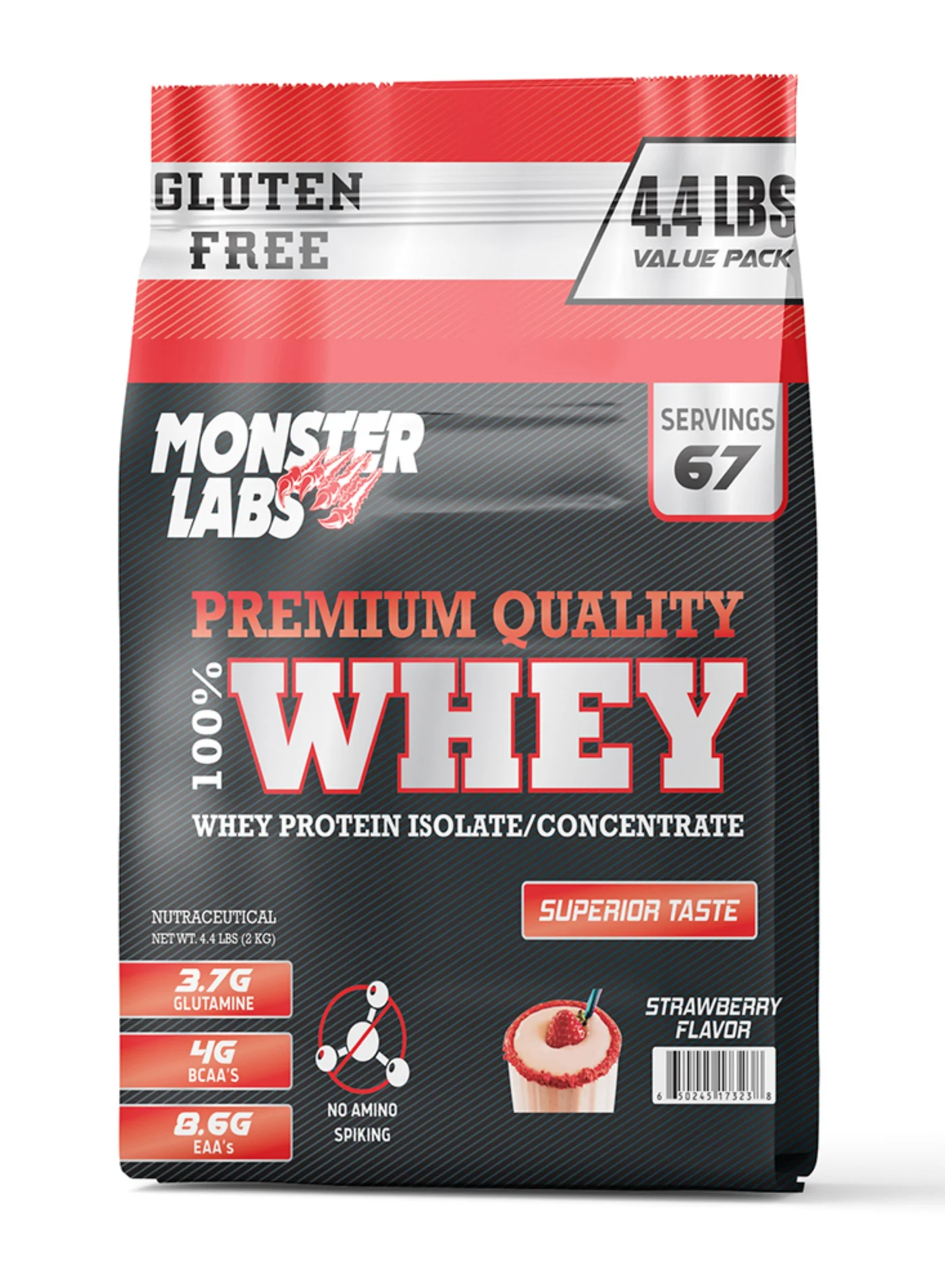 Monster Labs Whey Protein Isolate Powder Premium Muscle Support Formula (Strawberry, 2 kg) 0isu2