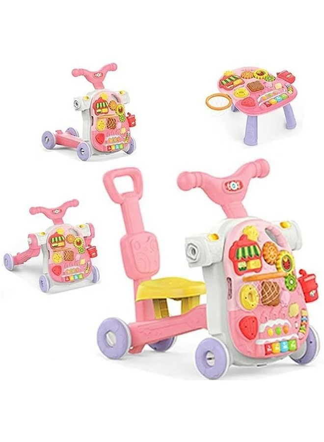 MIXDE 5-in-1 Baby Walker and Activity Center, Convertible Learning Push Walker for Infants and Toddlers (Pink) qbemt