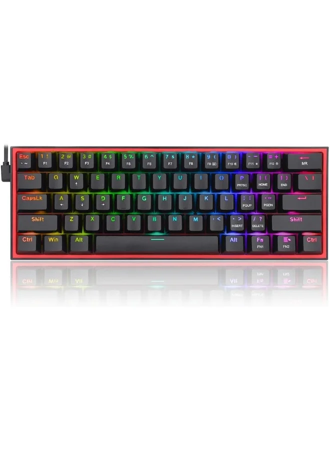 Mechanical Gaming Keyboard 60% Compact Wired Layout with Red Switches and Vibrant RGB Backlighting (Black/Red, 61-Key) lh38m
