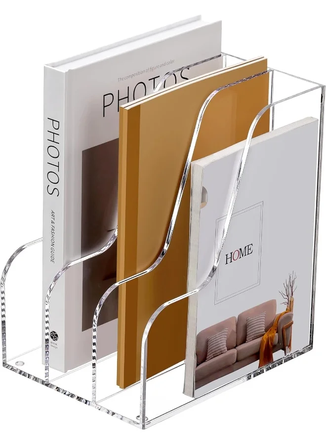 TPGP Acrylic Desk Organizer 3-Section File Sorter Document Holder for Office Supplies (Clear, 32 cm x 24 cm x 30 cm) cu6vc