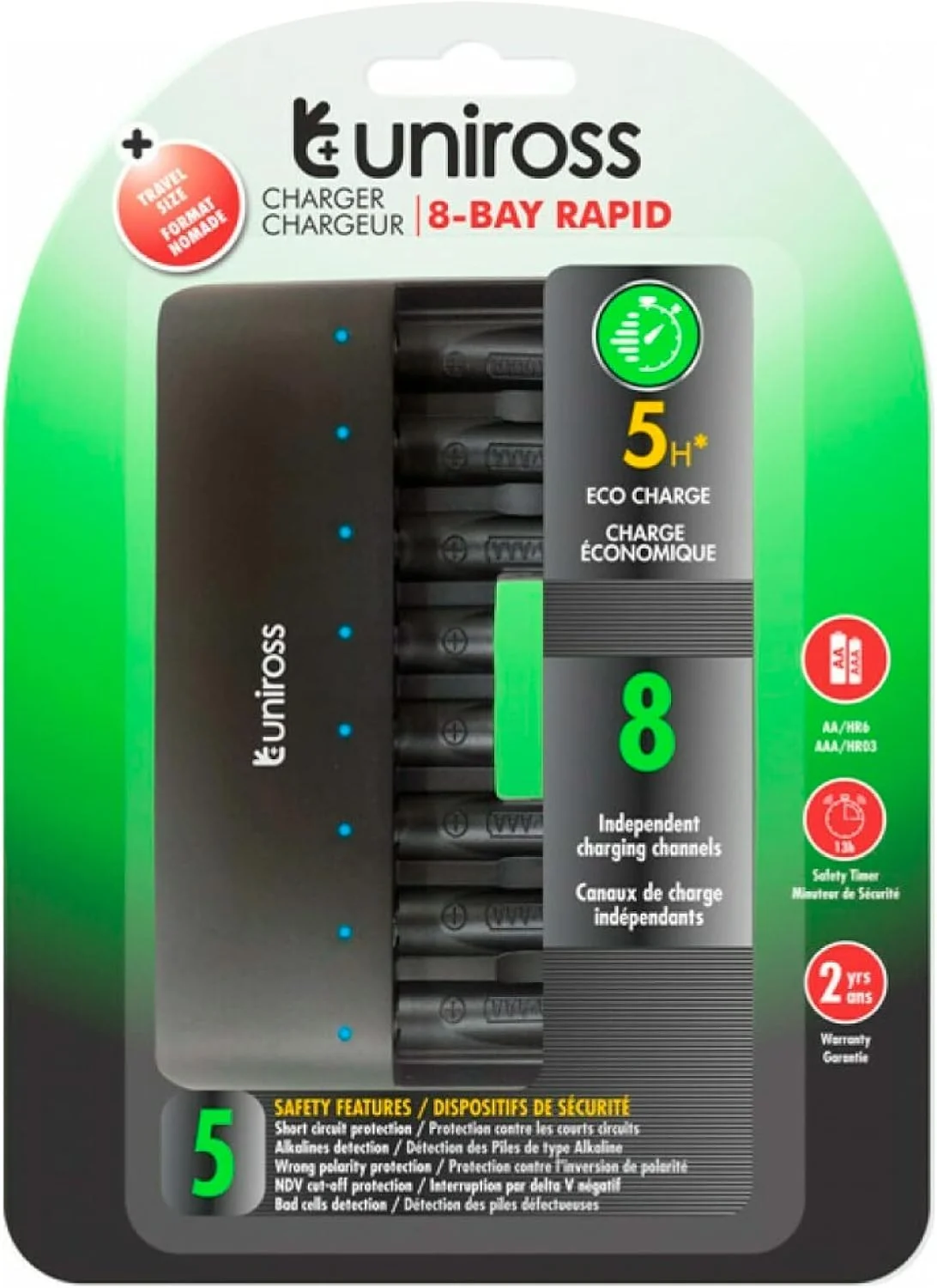 Universal 8-Bay LCD Fast Battery Charger for NiMH and NiCD AA AAA Rechargeable Batteries (8-Slot) ni8d9