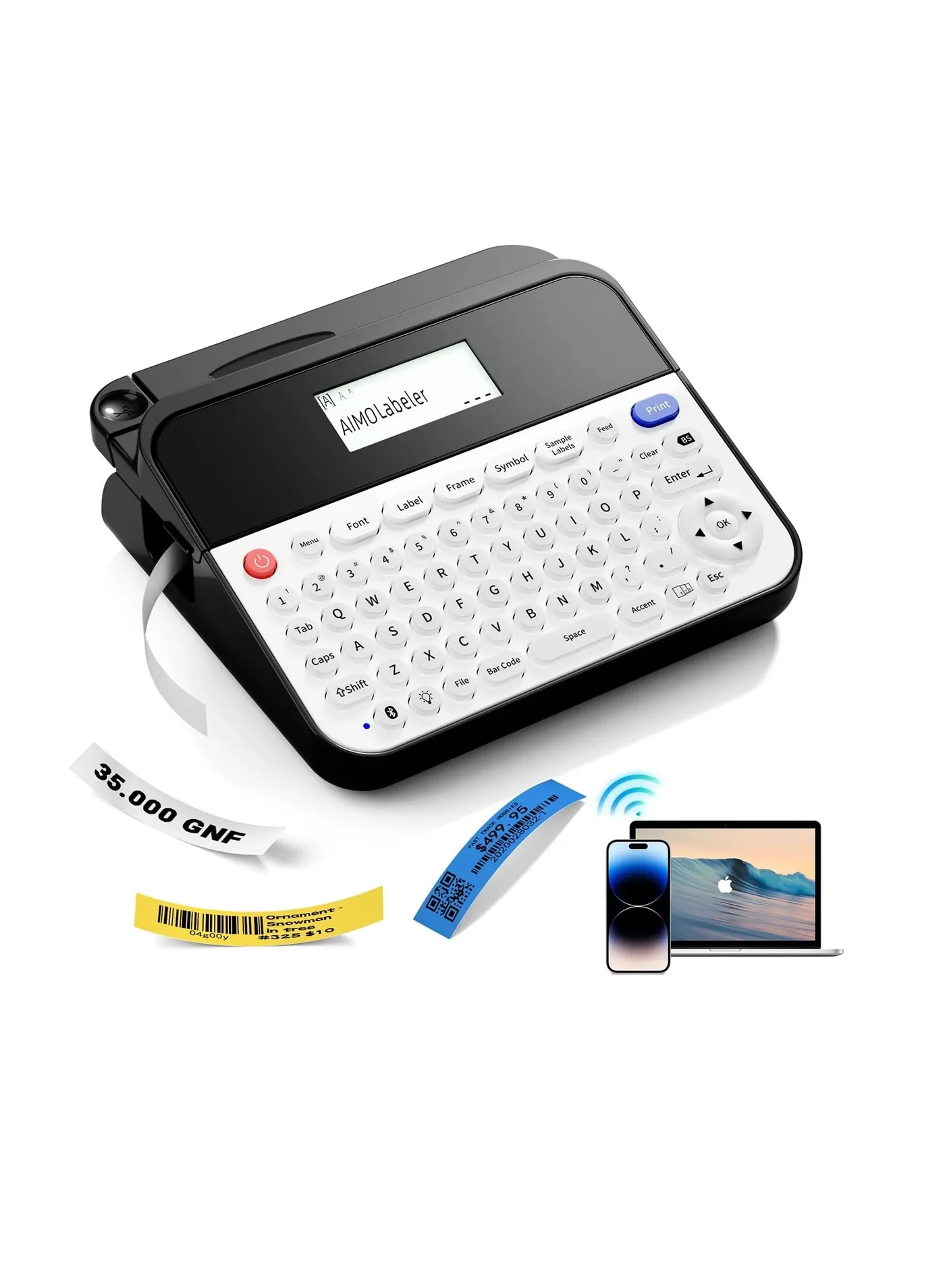 AIMO D480BT Bluetooth Label Maker Machine Portable Thermal Printer with Tape (Rechargeable, 1 Unit) z5ri9