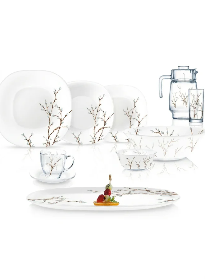 Neo Carina Hana Dinnerware Set 46-Piece Premium Tempered Glass Tableware Collection (White, 46-Piece Set) d9evp