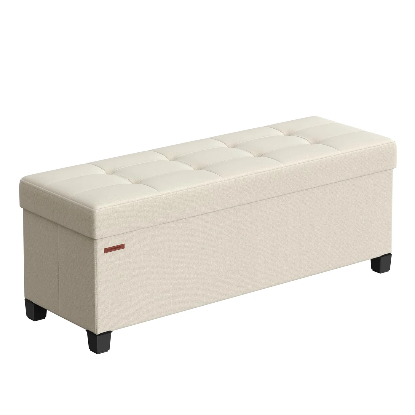 Premium Foldable Storage Ottoman Bench with Wooden Legs, Multi-Purpose Foot Rest and Bed End Seat (Cream White, 110 x 38 x 40 cm) 860du