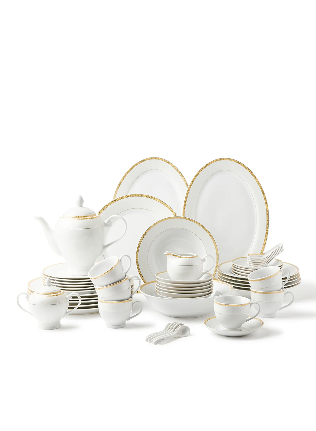 Noon East 56-Piece Porcelain Dinnerware Set Elegant White and Gold Festive Tableware Service for 6 tu06e