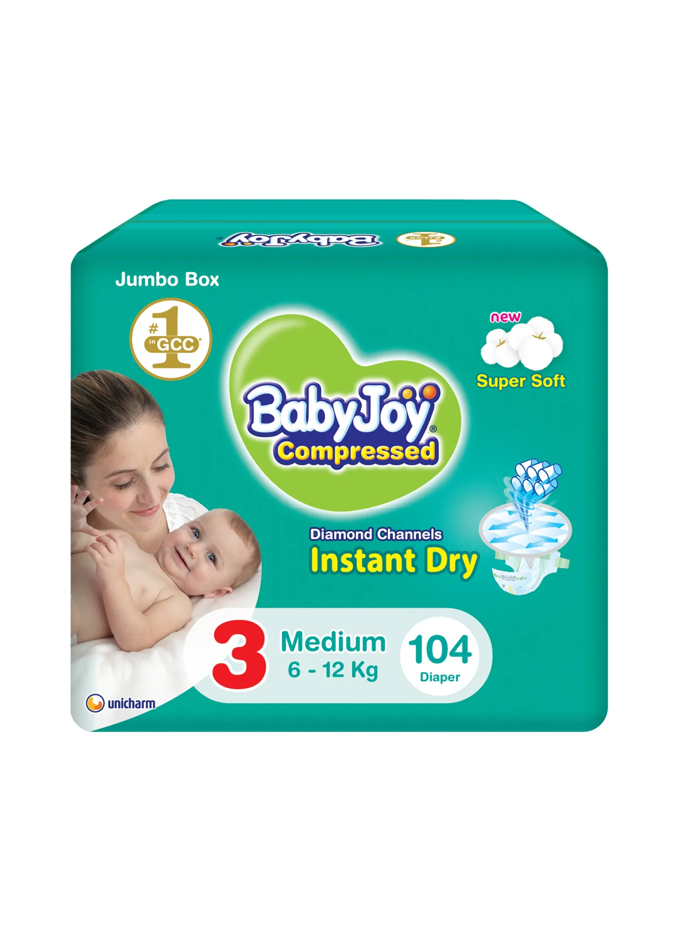 BabyJoy Compressed Diamond Pad Diapers Size 3 Medium (6-12 kg, 104 Count) n3rhp