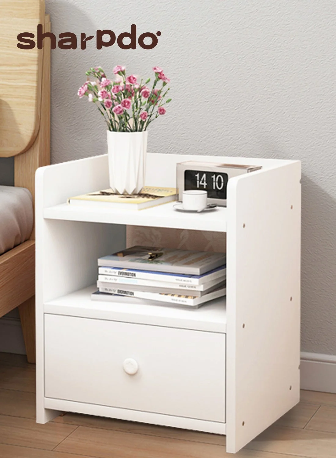 Premium Bedside Nightstand with Storage Drawer and Open Shelf (40x33x26cm) 4jdpr