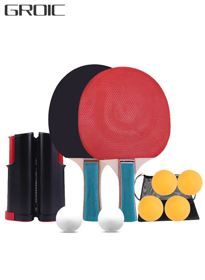 GROIC Table Tennis Paddle and Ball Set with Retractable Net and Storage Case (10 Piece Set) 629un
