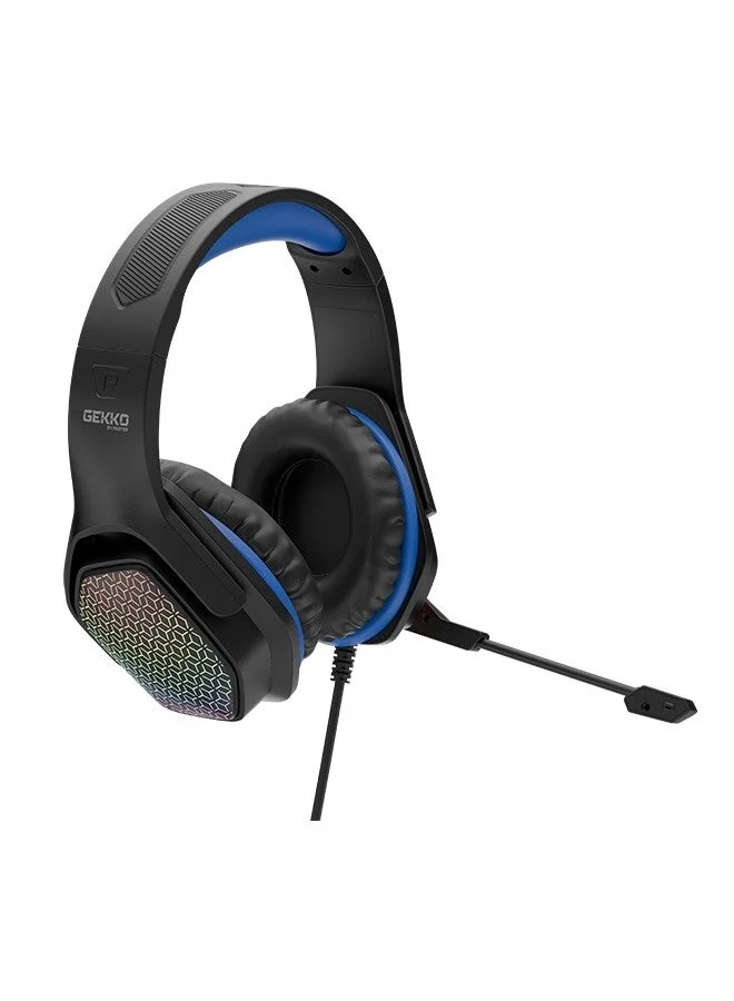 Faster BG500 Gekko Gaming Headphones with LED RGB and Noise-Isolating Cushions (Black/Blue, 40mm Drivers) n2bxt