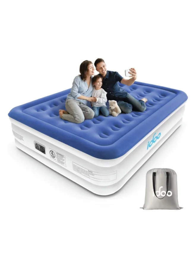Premium Inflatable Double Air Mattress with Built-in Electric Pump for Home and Camping (Blue, 203 x 152 x 46 cm) bj5i0