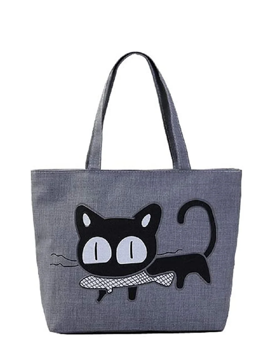 Excefore Canvas Tote Bag Cute Cat Print Handbag Large Reusable Grocery Beach Bag with Zipper (40x35x10 cm) tsdvt