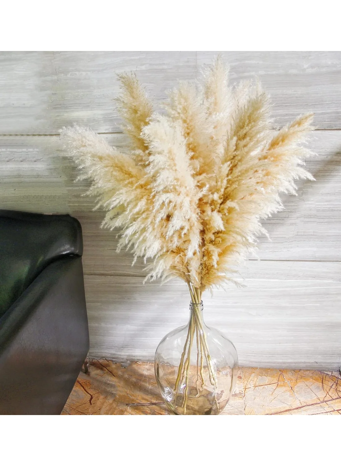 LATIFA Dried Pampas Grass Decor Set with Glass Vase (10 Stems, 117 cm) 0b768