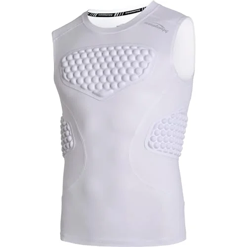 COOLOMG Youth Padded Compression Shirt Rib and Chest Protector for Football Softball Lacrosse (White, M) l0uof
