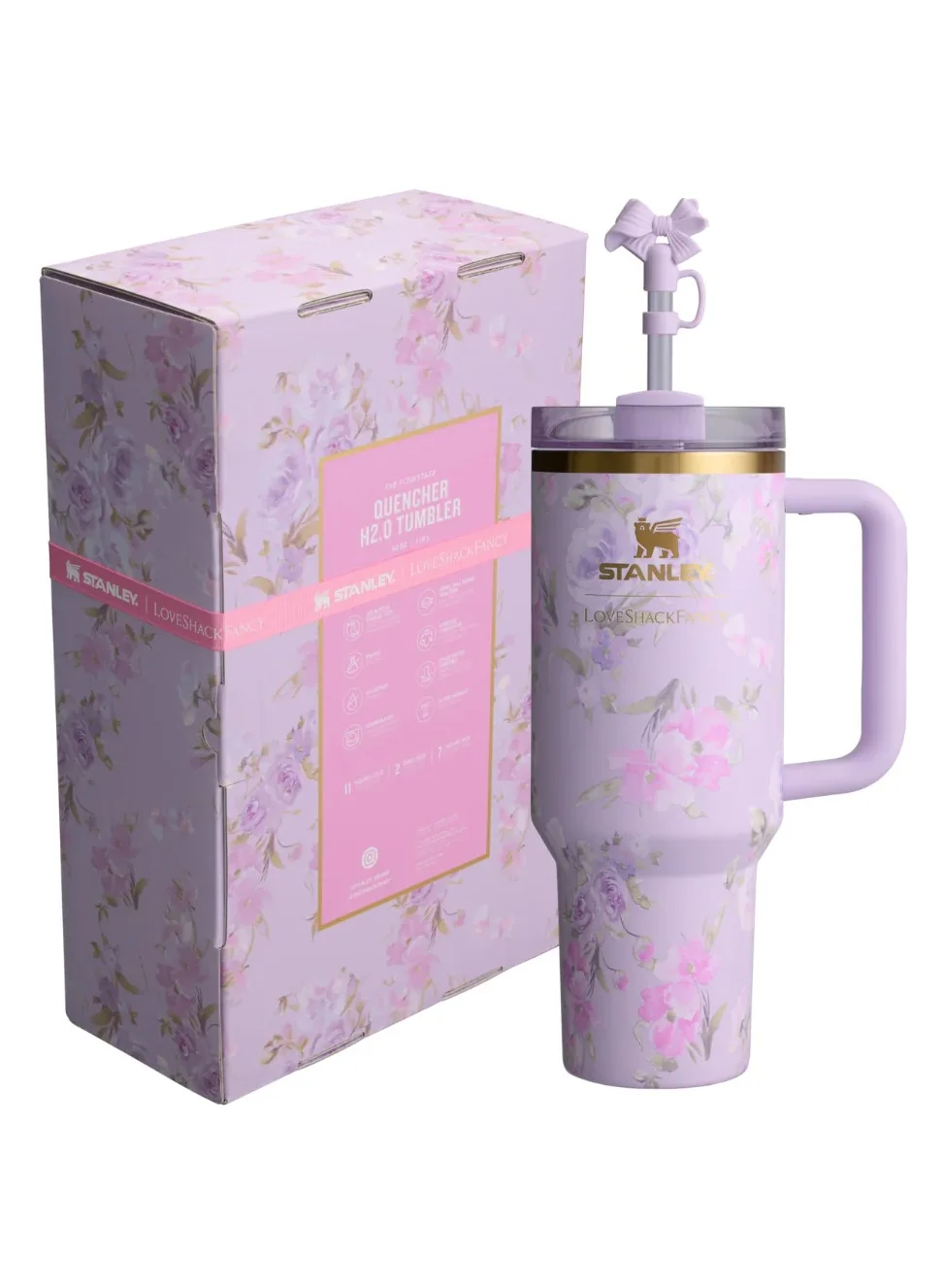 Premium Insulated Stainless Steel Tumbler with Handle and Straw (Floral Print, 1.18 L) md2li