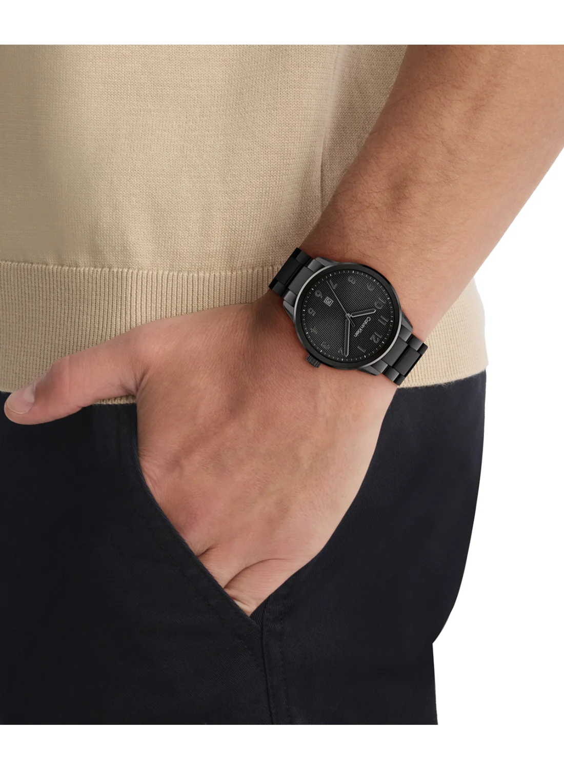 Minimalist Pilot Analog Quartz Watch for Men with Black Stainless Steel Bracelet (40mm) fvk11