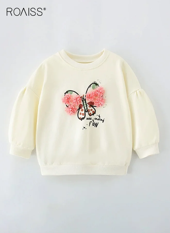 Roaiss Toddler Girls Pullover Sweatshirt, Round Neck Puff Sleeve Cotton Blend Top for Daily Wear (Pink, 2T) t7rev