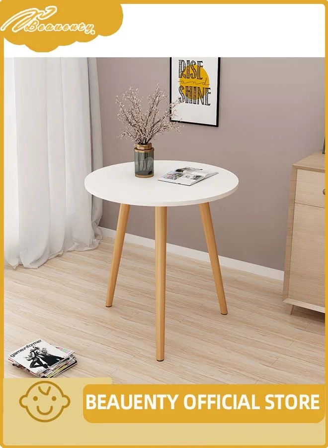 Beauenty Round Coffee Table Accent Side Table with Sturdy Wood Frame for Living Room (Natural Wood Look, 50 cm) 0d6hd