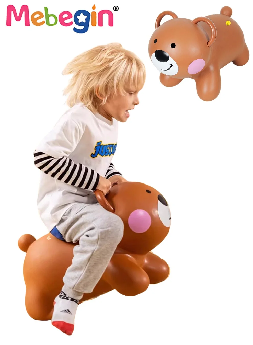 MEBEGIN Inflatable Bouncy Bear Ride-on Toy with Pump, Durable Hopper Animal for Active Play (38x29x50cm) ylhpz