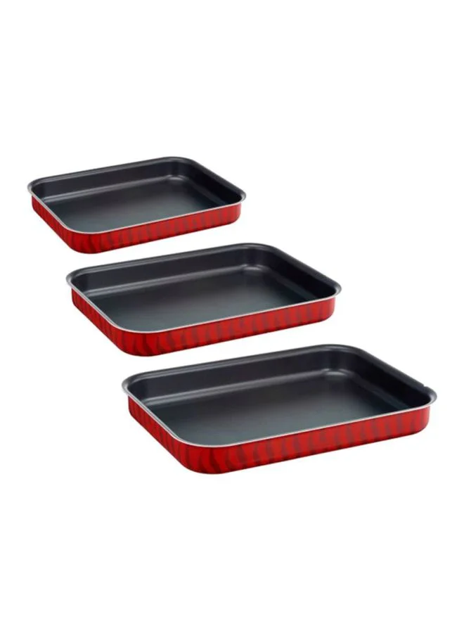 Premium Aluminium Oven Dish Set Non-Stick Baking Trays (Red and Black, 3-Piece Set) t8a81