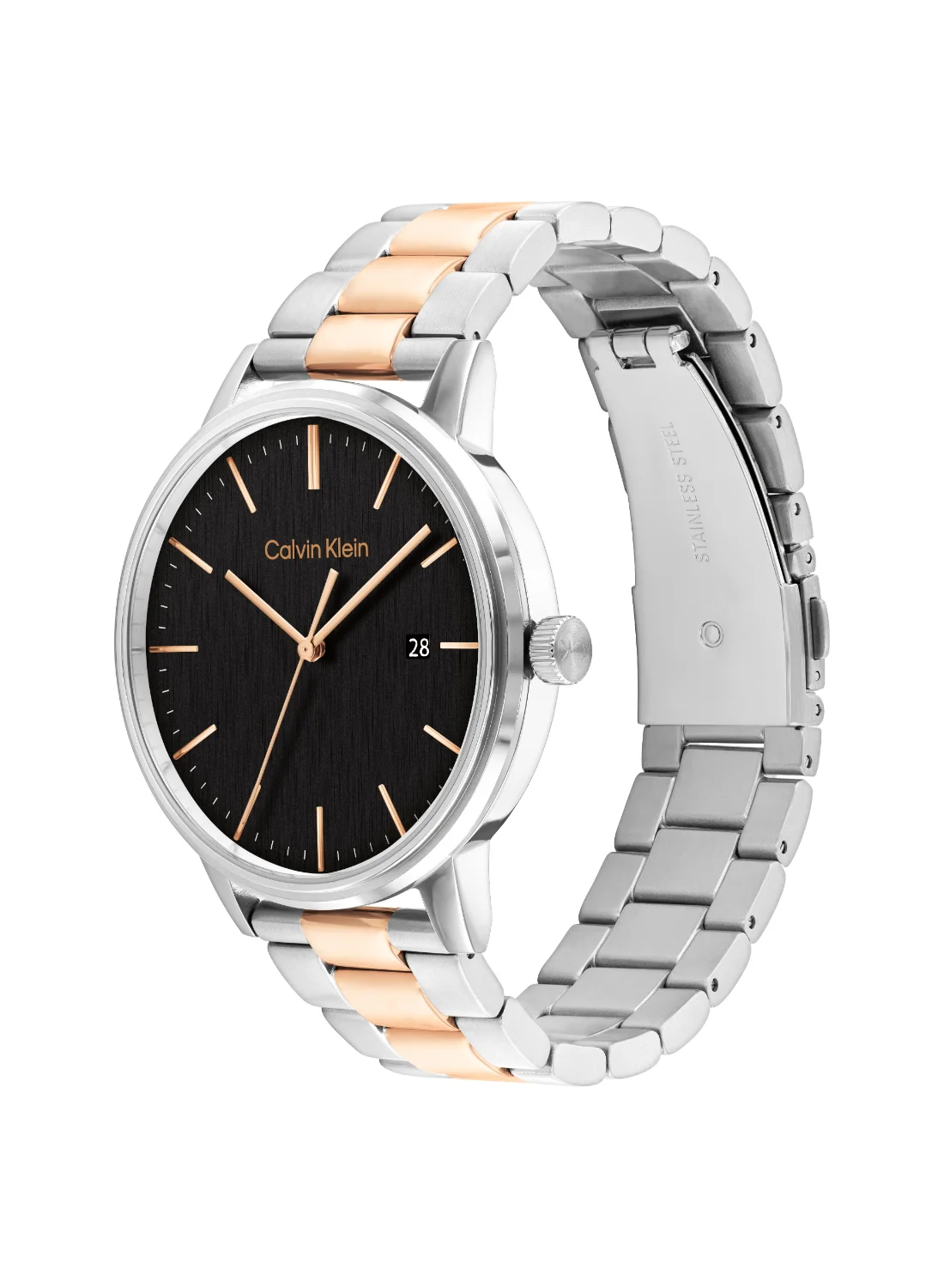 Premium Round Analog Men's Watch with Black Stainless Steel Case (Black, One Size) rhx32