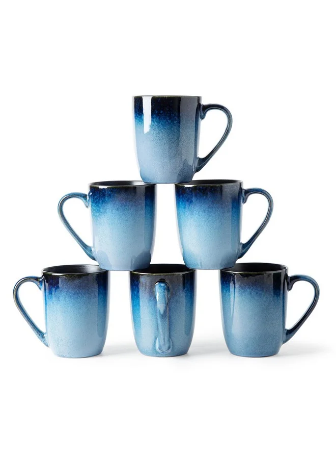 MONITO Ceramic Coffee Mugs Set, Modern Large Tea Cups with Ergonomic Handles for Home and Office (415 mL, Set of 6) tty49